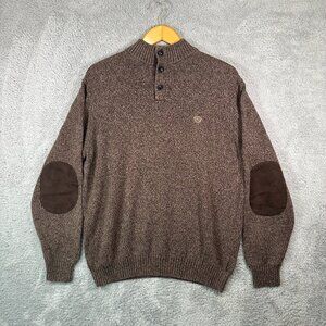 Chaps Ralph Lauren Sweater Mens XL Elbow Patches Thick Cotton Pullover‎ Brown